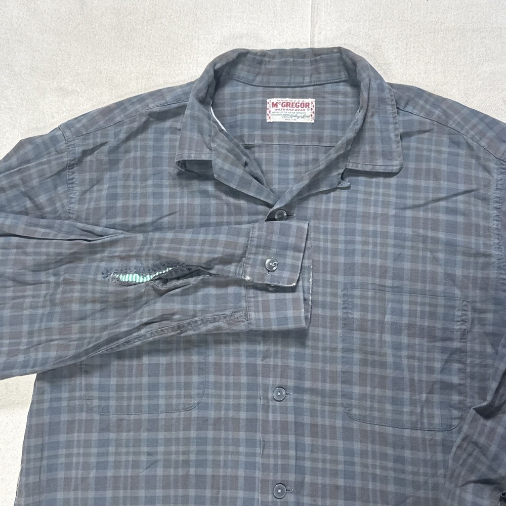 Vintage 1960s McGregor Grey Plaid Made in USA Shirt loop Collar